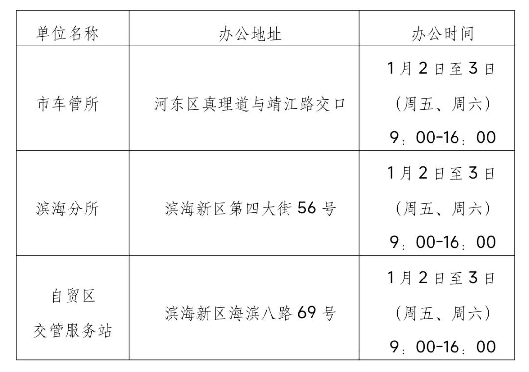 交管車管所服務(wù)窗口辦公安排_出行提示_天津市元旦假期交通出行提示